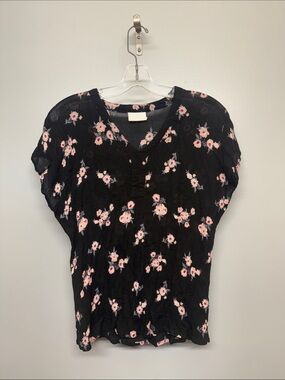 Kaffe Black Floral V Neck Short Sleeve Blouse